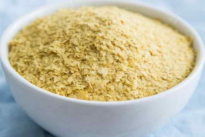 Nutritional yeast flakes used in vegan cooking