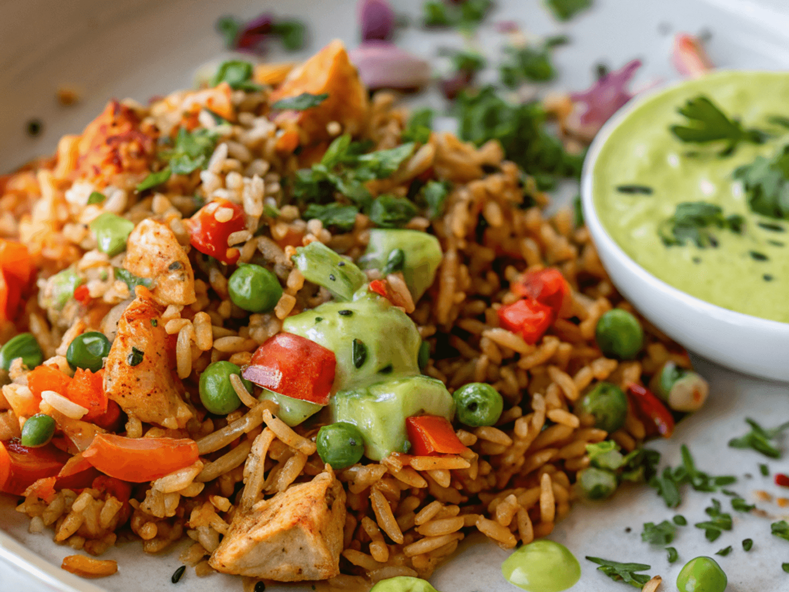 Masala Fried Rice with Turmeric Onion Raita